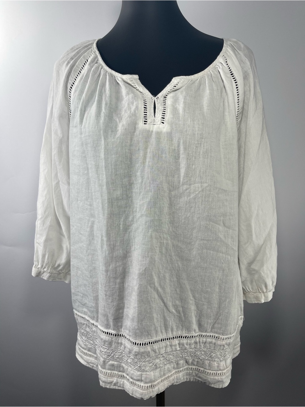 J. Jill White Popover Linen Blend Lightweight Breathable Medium Blouse